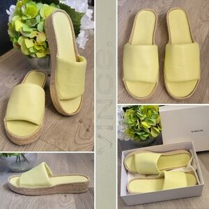 Vince Jesse Pale Lemon Yellow Leather Espadrille Slide Sandals, US 10 EU 40